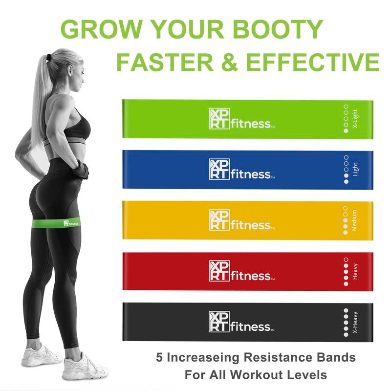 XPRT Natural Latex Resistance Bands，Pack of 5 Different Levels Elastic Band for Home Gym Exercise Workout，Great Fitness Equipment for Training, Yoga，Butt Resistance Bands Gym Accessories